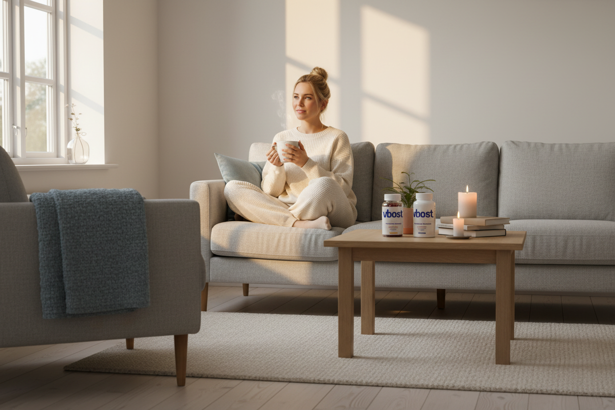 Skandinavisk person i hyggeligt hjem