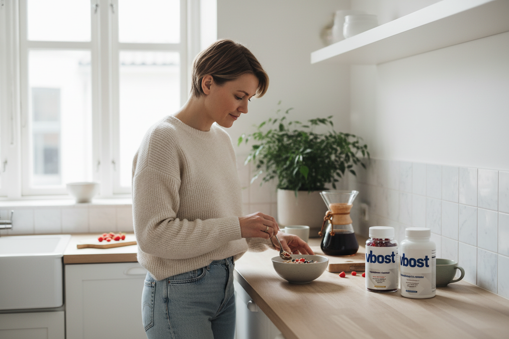 Skandinavisk person i morgenkøkken